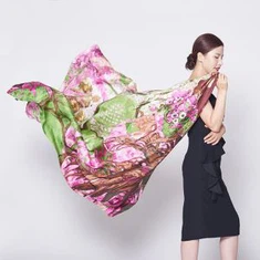 Digital Prent Silk Shawl Birgir Kína